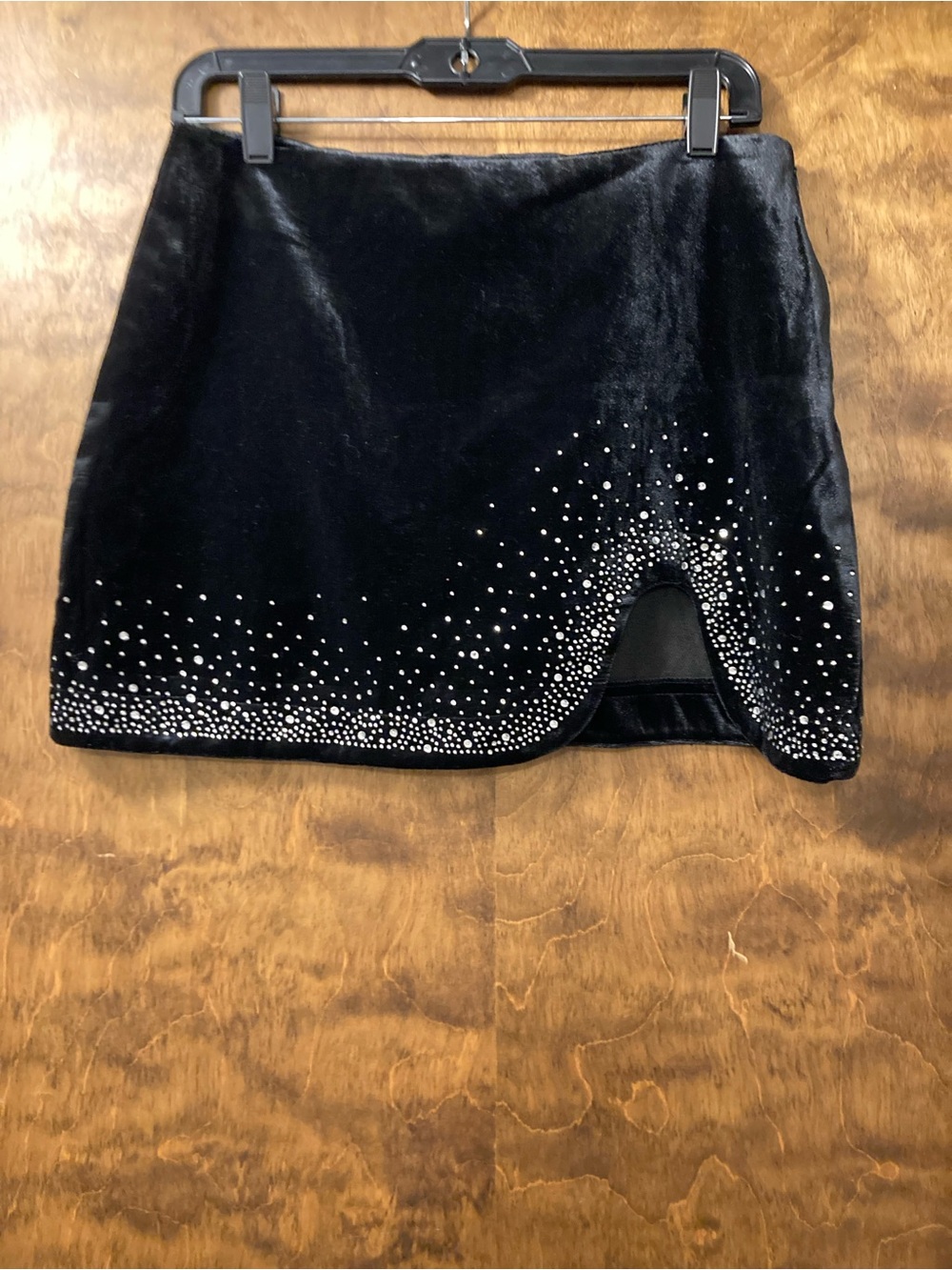 SHEIN Black Velvet Mini Skirt with Rhinestone Accent